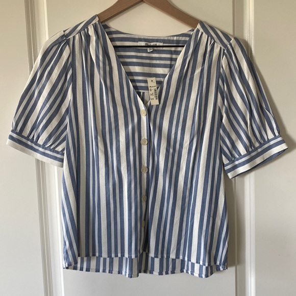 Madewell Plaza Button-Front Shirt in Blue Stripe - Picture 6 of 9